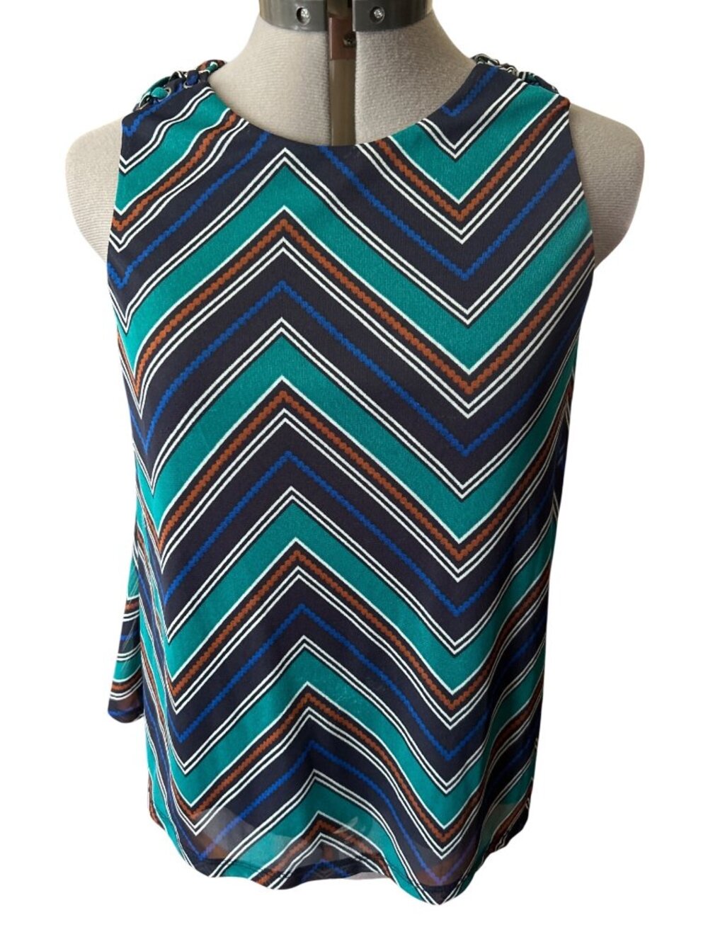 The Limited Chevron Print Sleeveless Lined Blouse PM Polyester Blue Green